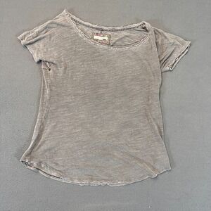 Pure & Good Women Sz XS Grey Short Sleeve T-Shirt Blouse Fray Tee Heather Patter